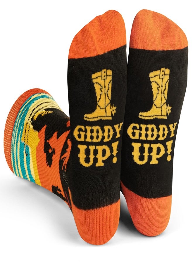 Lavley Giddy Up Cowboy Socks - Funny Novelty Socks for Men and Women Who Love Ranch Life and Horses - Fun Gift for Cowboys and Rodeo Fans - One Size Fits Most - Image 1